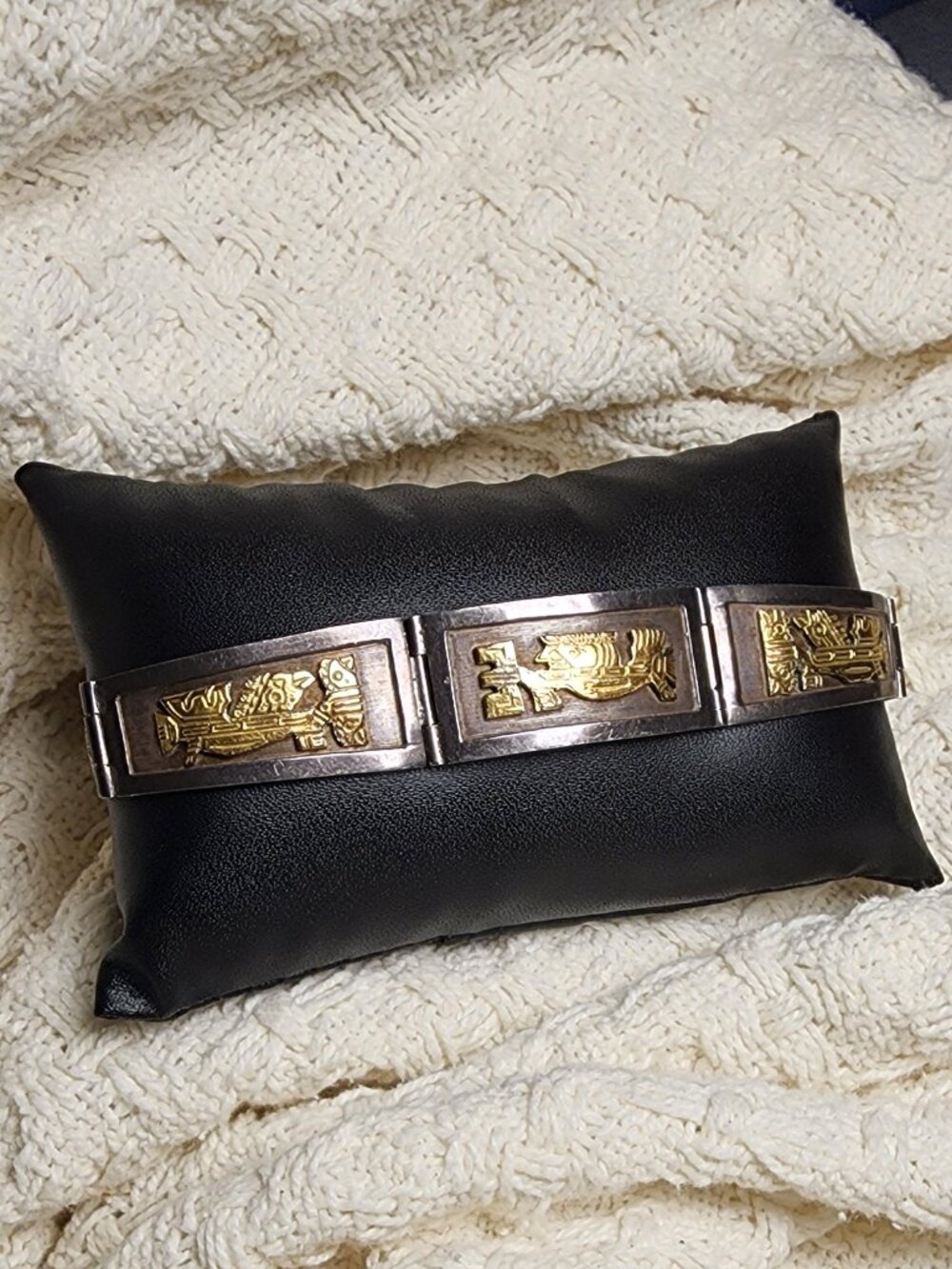 Vintage Bracelet 925 Sterling Silver & 18K Gold Handmade, South/Central American